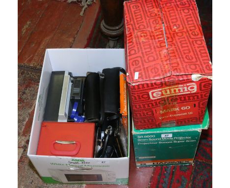 A boxed Eumig projector, a Hanimex projector and a box of similar items.
