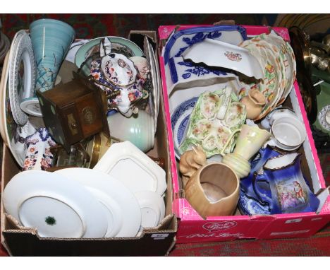 Two boxes of pottery and china etc including Shelley, Sylvac and Spode.