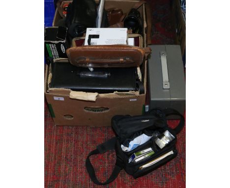 A large collection of photographic equipment to include 35mm SLR cameras Fujica Sound ZM800, Cine camera microphone and proje