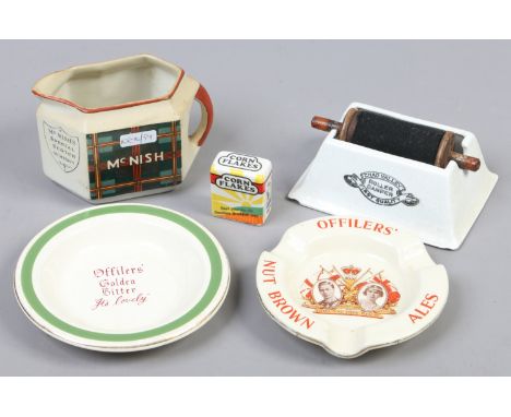 A collection of advertising pottery, Dunn Bennett & Co, McNish, special Scotch whisky jug, along with Chad Valley roller damp