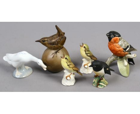 Six china bird ornaments; Beswick, Poole, Goebel and Lladro.