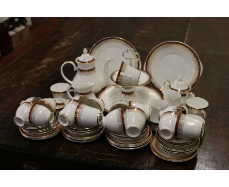 A Royal Grafton china tea/coffee service decorated in the Majestic pattern including teapot, milk jug, sugar bowl, cups, sauc