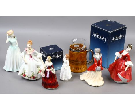 A group of collectables including Royal Doulton, Coalport, Royal Worcester figures, Boxed Aynsley, Commemorative glassware's 