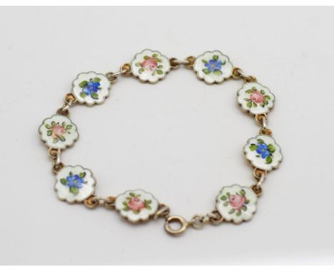 Nowegian silver and enamel bracelet decorated with floral sprays.