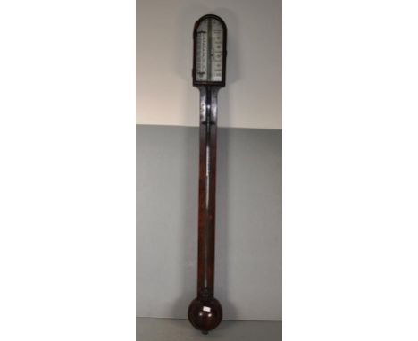 Antique wooden stick barometer calibrated gauge to top, marked for  W. Timpson, Wexford. (Small loss to wood frame of upper s