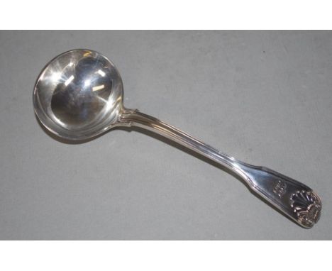 William IV sterling silver sauce ladle London 1836, maker JH/AH, monogrammed. Weight 88grams approx.