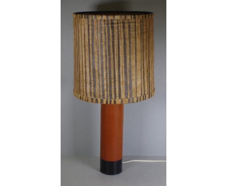Solid teak and leather lamp made in Denmark by ESA. 70cm tall, including shade.