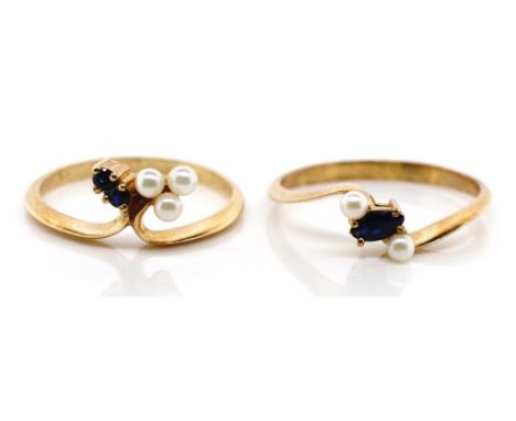 Two 9ct gold, pearl and sapphire rings both marked 9ct. Total approx weight 3.5 grams, ring size P & O