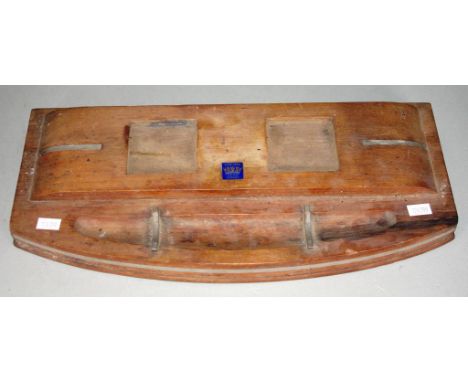 HMAS Sydney (WWI) wooden Standish with enamel emblem 'Wood From HMAS Sydney.',length 39cm approx. Made from deck timber salva