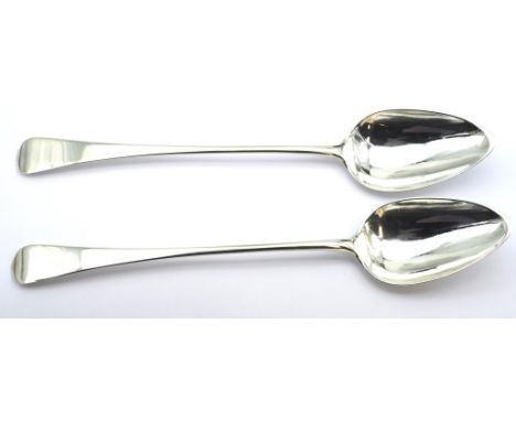 George III provincial silver basting spoons by Dorothy Langlands marked sterling Newcastle 1805. Approx 31.5cm length each,