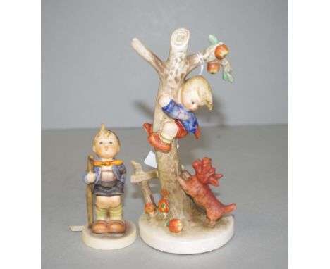 Two various Hummel & Goebel figures including Boy Climbing a Tree, (height 18cm approx); and 'Little Hiker,' (height 10cm app