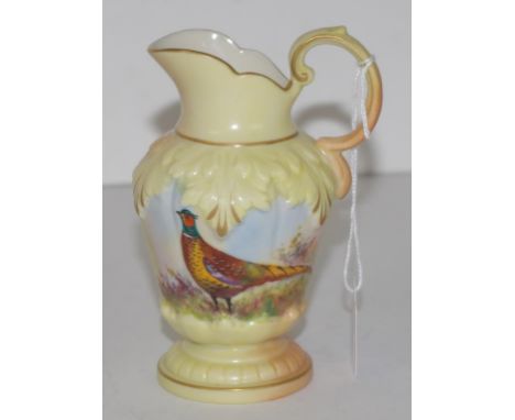 Locke & Co Worcester signed Stinton jug with handpainted pheasant decoration, height 12cm approx