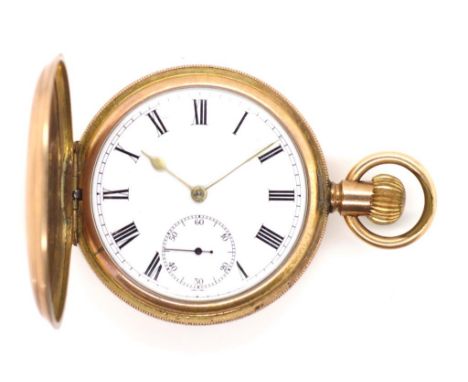 Antique full hunter fob watch rolled gold Meteor engine turned case. Watch was running when tested