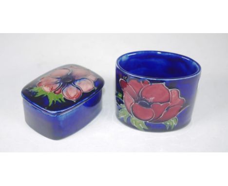 Moorcroft Anemone lidded trinket box and vase with impressed marks to both bases, width 7.5cm approx