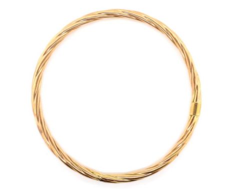 9ct two tone gold bangle twisted hollow tube marked 375 approx 3.9 grams