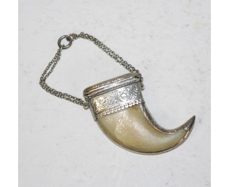 Antique Indian silver tigers claw vinaigrette on silver chain. NB This item cannot be exported without CITES documentation