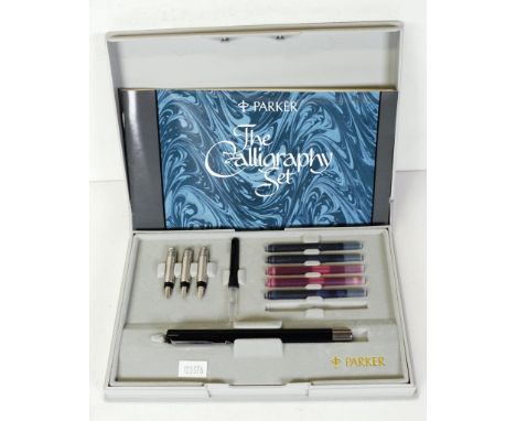 Cased Parker Calligraphy set complete with fitted case and various pieces, together with the instruction manual.