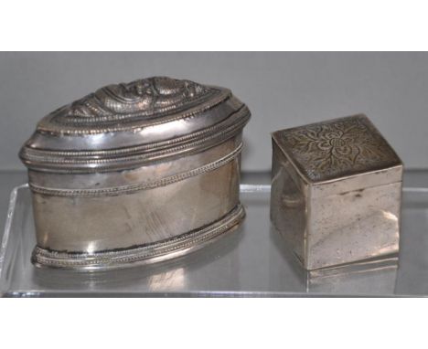 Middle Eastern silver plate lime box together with an Oriental silver trinket box (as inspected)