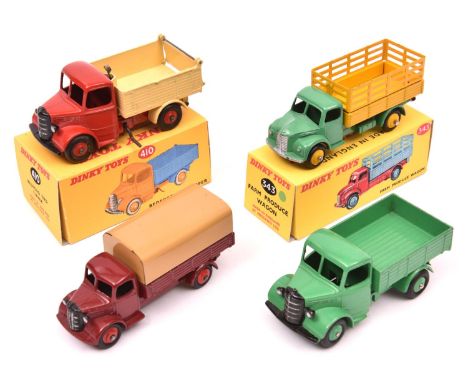 4 Dinky Toys. Bedford End Tipper (410). Red cab and chassis with cream tipping rear body with red wheels. Bedford Truck (411)