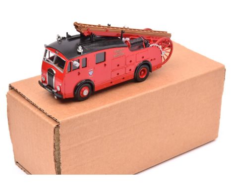 An A. Smith white metal model of a Dennis F12 Fire Engine. In red  London Fire Brigade livery, fully detailed complete with l