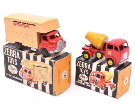 2 Benbros Zebra Toys. Foden Ready Mixed Concrete Lorry No.16. Lorry in bright red with 'Cement Mixing Co' to cab doors, yello