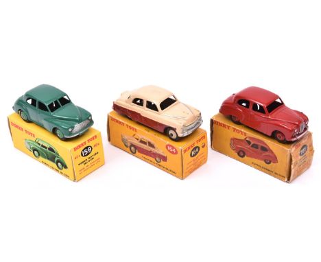 3 Dinky Toys. Austin Somerset Saloon (161). In red with red wheels. A Vauxhall Cresta Saloon (164). In red and cream with cre