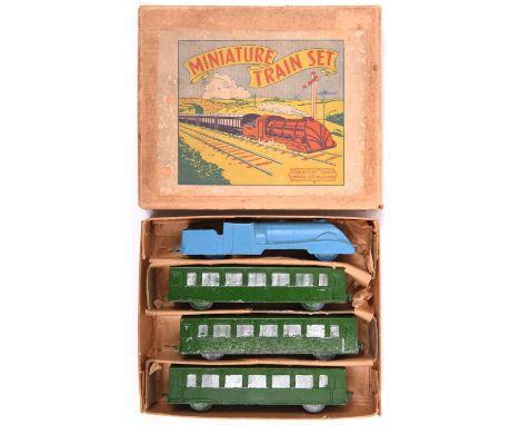 Crescent 'Miniature Train Set. A die-cast set comprising a locomotive with tender (one piece) in the style of a Class A4, in 