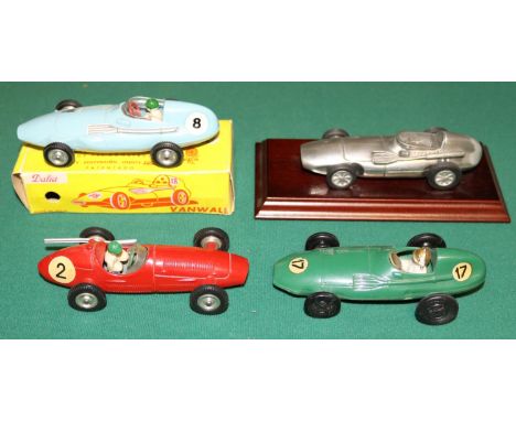 4 Vanwall etc Toys/Models. A Dalia in light blue, RN8, boxed. A pewter Vanwall made by Royal Hampshire. Plus a Sam Toy plasti