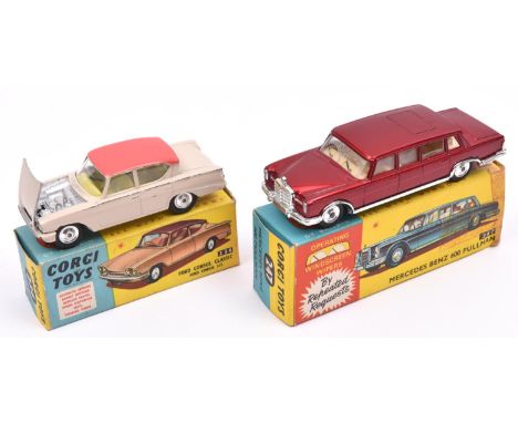2 Corgi Toys. Ford Consul Classic (234). In pale beige with deep pink roof and yellow interior. Dished spun wheels with black