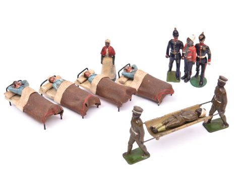 Johillco Abyssinian Stretcher Party with wounded soldier and Nurse. Circa 1934. 5 pieces. Plus 4 unidentified Military wounde