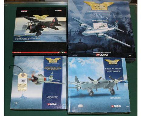 4 Corgi Aviation Archive. 1:144 scale: Boeing B29 Super Fortress 'Enola Gay' (48901). Plus 3x 1:72 scale: DH Mosquito FB V1 -