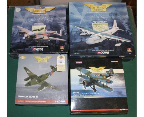 4 Corgi Aviation Archive. 2x 1:144 scale: Short S.25 Sunderland V RAF Coastal Command (48801). Plus an Avro Lancaster, Battle