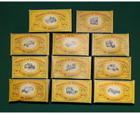 11 Matchbox Models of Yesteryear in early matchbox style boxes with line drawings. Including; No.2; 1911 B type bus. No.3; E 