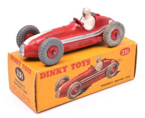 Dinky Maserati Racing Car (231). In bright red with white flash, RN9, red wheels with grey tyres. Boxed, minor wear. Vehicle 