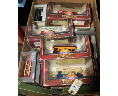 34 EFE/OOC buses &amp; coaches etc and Matchbox Models of Yesteryear. 14x EFE/OOC/Corgi Tramlines including; Bath Corp., Bour