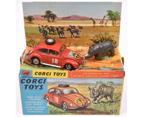 Corgi Toys Volkswagen 1200 East African Safari Trim (256). In orange with sticker to bonnet, RN18, light brown interior, plat