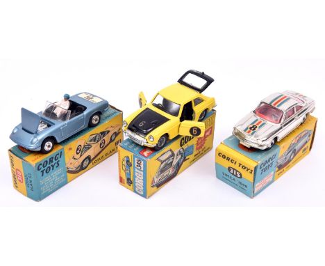 3 Corgi Toys. Simca '1000' Competition Model (315). In vacuum plated silver livery with red interior, with racing stripes, RN