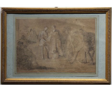 European School, Old Master Style Figural Drawing. Mixed media/paper. Sight Size: 8.75 x 12.75 in. Overall Size: 12.5 x 18 in