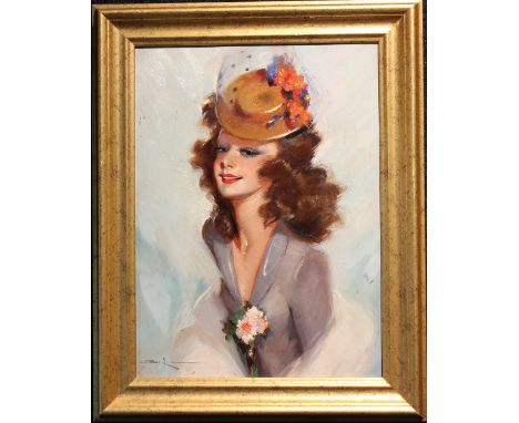 French School, Signed 20th C. Portrait of a Woman. Signed "Bolia"? lower left. Oil on board.Sight Size: 12 x 9 in. Overall Si