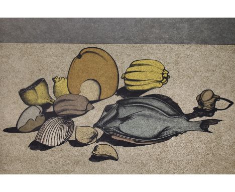 Mihail Chemiakin (New York, Russia born 1943) "Nature Morte w/ Fish" Color Lithograph on Japan paper. Numbered (60/78) lower 