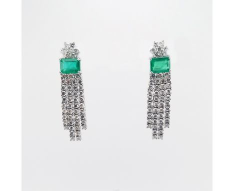 Pair of Emerald &amp; Diamond Platinum Earrings. Comes with AIG Report. Full item description can be found in AIG report (las