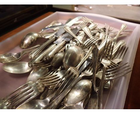 Tray of silver plated flatware. Not available for in-house P&amp;P 