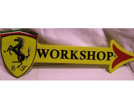 Cast Iron Ferrari workshop arrow, L: 40 cm. P&amp;P Group 1 (£14+VAT for the first lot and £1+VAT for subsequent lots) 