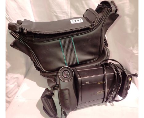 Sharp video camera in Sanyo bag with accessories. P&amp;P Group 2 (£18+VAT for the first lot and £3+VAT for subsequent lots) 