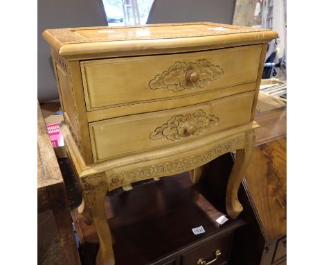 A modern carved pine two-drawer lamp table, 52 x 2 x 63 cm H. Not available for in-house P&amp;P 