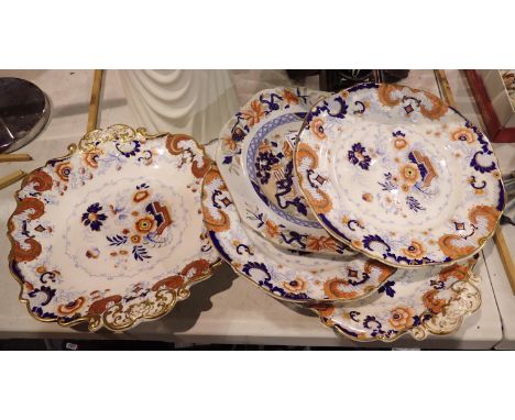 Selection of Victorian Ironstone ceramic plates, largest D: 28 cm. Not available for in-house P&amp;P 