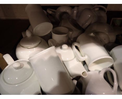 Quantity of white ceramic tea/coffee ware.  Not available for in-house P&amp;P 