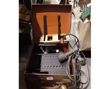 Ensign Optiscope number 6 magic lantern projector, cased. Not available for in-house P&amp;P 