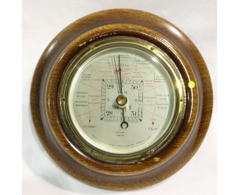 Oak framed barometer by JD Siddall Chester. Not available for in-house P&amp;P 