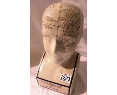 Ceramic phrenology head by LN Fowler, H: 27 cm, crazing but otherwise good, no chips or cracks. Not available for in-house P&